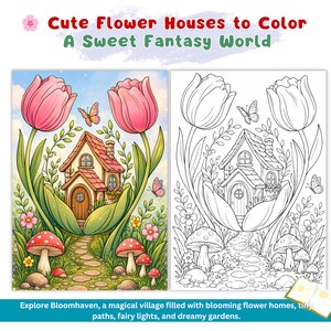Fairycore Coloring Fairycore Gift Fairy World Fairy Kingdom Magic Garden Magical World Fantasy Realm Mystical Garden Woodland Fairies Fantasy Escape Blooming Cottage Floral Home Flower Cottage Art Garden House Art Botanical Cottage Rose Cottage Wildflower Cottage Flower Village Blooming Houses Nature Fantasy Mushroom Cottage Treehouse Coloring Cozy Homes Coloring Fairytale Coloring Fantasy Homes Cute Cottage Art Whimsical Village Fantasy Landscape Cozy Garden Art Cottagecore Gift