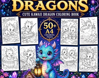 Cozy Dragons Coloring Pages | 50+ Cute & Cozy Fantasy Scenes  | Adorable Dragons for Relaxation DIGITAL  Download (PDF Download)