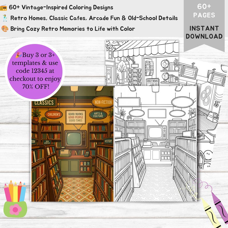Retro coloring book for adult cozy aesthetic coloring vintage groovy coloring nostalgic old school coloring pages digital printable download nostalgic coloring cozy cute coloring old school coloring cozy aesthetic color retro coloring book teen coloring book groovy coloring page vintage coloring pdf digital coloring png adult coloring pages pdf coloring sheets printable coloring 90s coloring 80s 70s