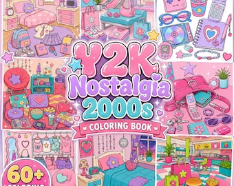 Y2k coloring book nostalgia coloring 60+  2000s 90s coloring aesthetic pop culture coloring bold easy coloring page digital printable sheets