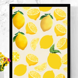 pôster de maximalismo, pôster de impressão, arte de parede maximalista de limão para impressão, decoração de cozinha colorida e frutada, arte de parede de limão para impressão