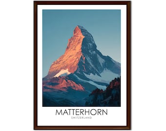Matterhorn Wall Art Print | Zermatt Swiss Alps Travel Poster, A4 Digital Download
