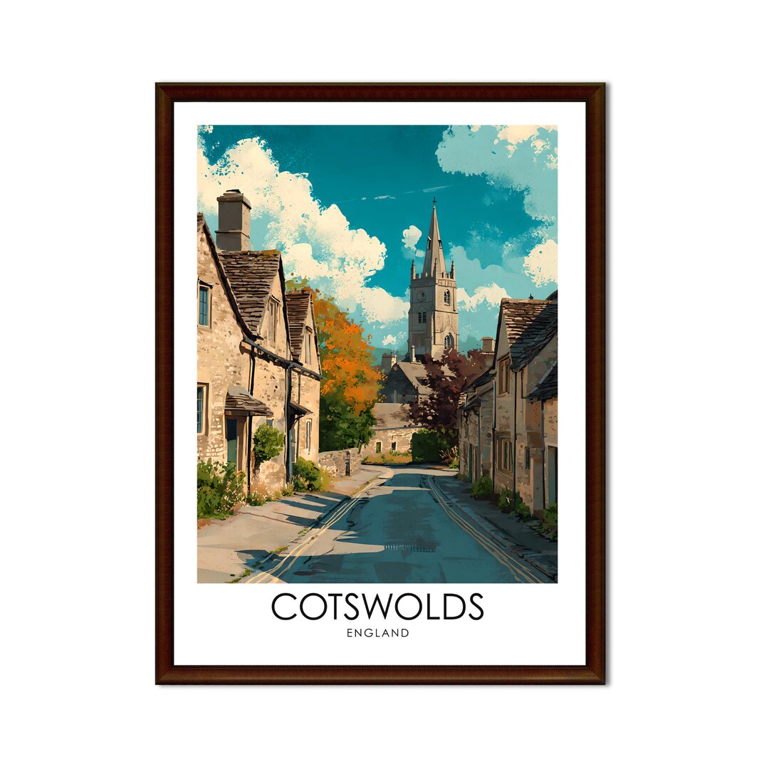 Cotswolds Wall Art Print | English Village Travel Poster, Cotswold ...