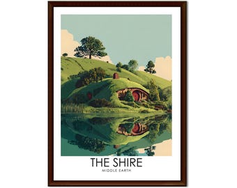 Pôster de Viagem do Condado, Hobbiton, Decoração da Terra Média - Download Digital A4 - Arte de Parede para Imprimir