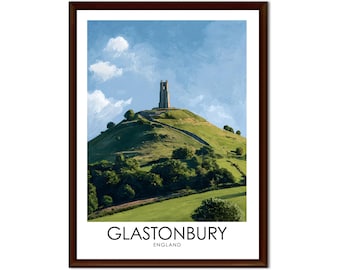 Glastonbury Tor Wall Art Print | Somerset & Avalon Travel Poster, A4 Digital Download