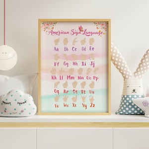 ASL Alphabet Chart | American Sign Language Poster for Kids | Baby Sign Language Art Print | Homeschool Educational Wall Art