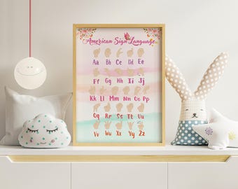 ASL Alphabet Poster: American Sign Language Art Print for Kids (Digital Download)
