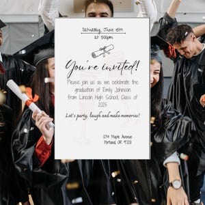 Custom Graduation Invitation | Class of 2025 Digital Invite | Editable Graduation Party Card | Pink Champagne Graduation Template