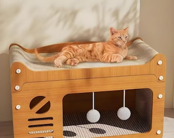 Wooden cat scratcher, cat furniture for play , birthday gift for cat lovers, cat scratcher, cat bed, Environmentally friendly cat catcher