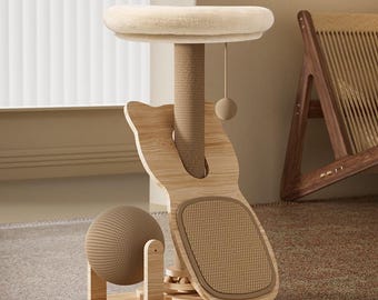 Handmade Cat Scratching Post Natural Sisal and Cork Eco-Friendly Cat Scratching Post Lounger Bed for Large Cats Modern Grey Kitten Toy Gift