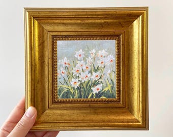Framed Miniature Floral Art | Impressionistic Hand-Painted Oil Paintings |  Gift for Friends