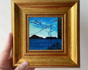 手描きのミニチュア油絵 | 額入りモダン風景画 | 小さな壁飾り