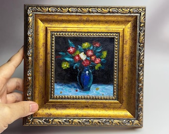 Hand-Painted Miniature Oil Paintings | Framed Floral Still Life Art | Vintage Wall Decor
