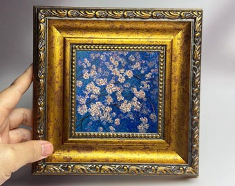 Miniature Hand-Painted Floral Oil Painting - Blue Flower Tree Art for Home Decor