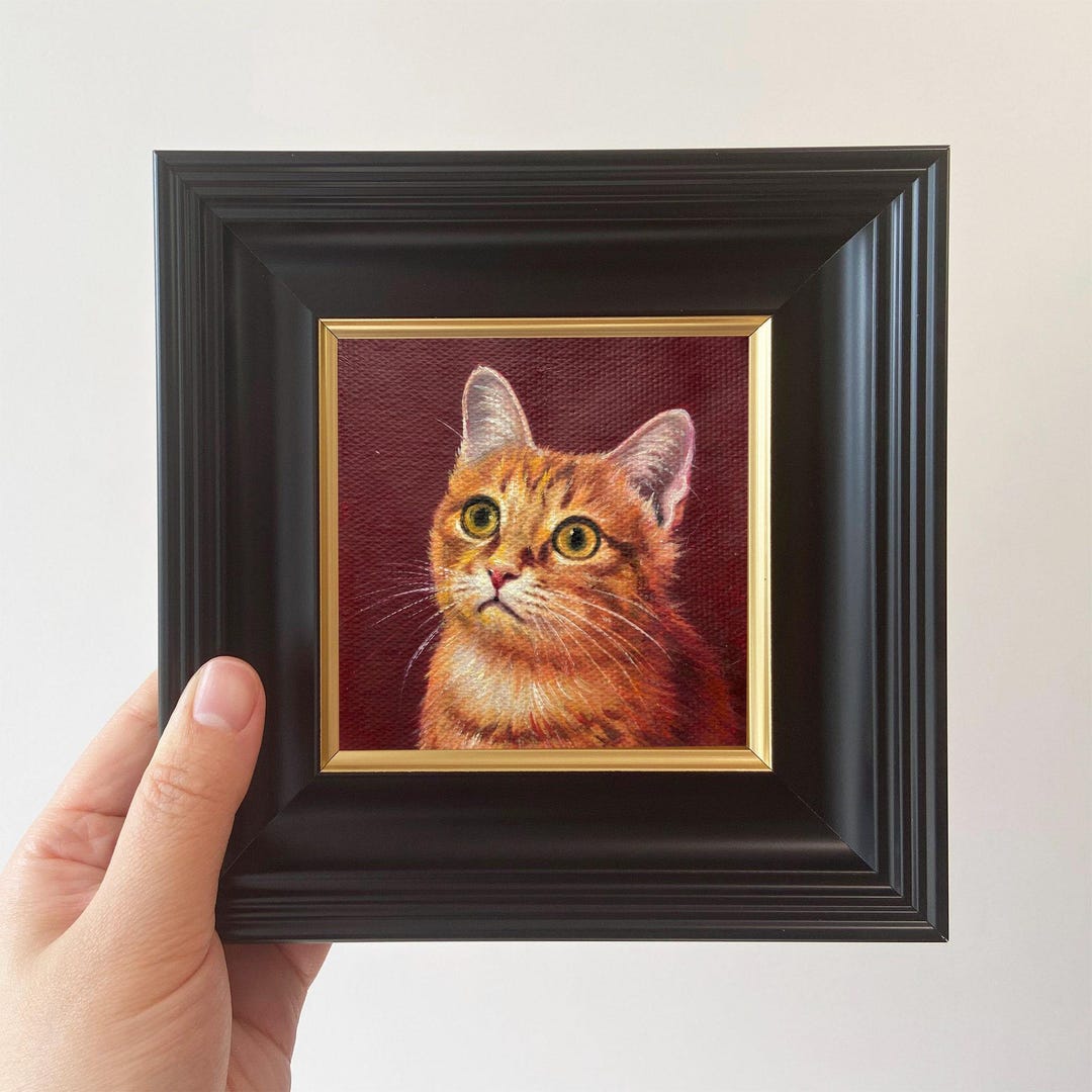 Framed Cat Oil Paintings | Miniature Pet Art Ideas for Cat Lovers - Etsy
