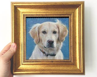 Custom Pet Portrait Oil Painting | Framed Cat and Dog Memorial Art (6x6 inch canvas)