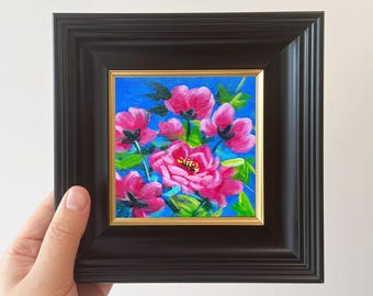 Charming Floral Oil Painting - Small Framed Botanical Wall Art for Unique Decor