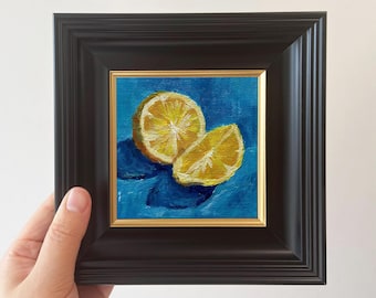 Framed Fruit Miniature Oil Painting - Hand-Painted Kitchen Wall Art