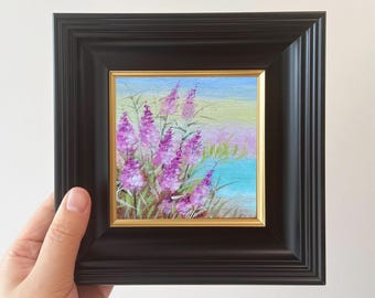 Origineel miniatuurolieverfschilderij - ingelijste bloemenmuurkunst voor decoratie kleine kamer