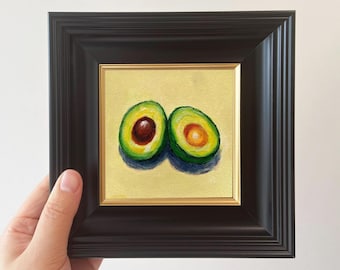 Original Miniature Oil Painting | Framed Avocado Wall Art for Your Kitchen