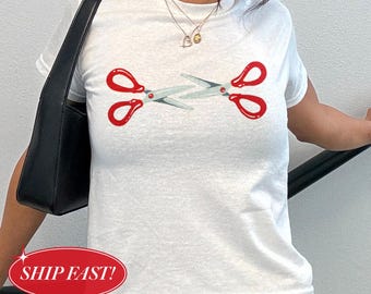 Sapphic Scissors Baby Tee, Gift For Lesbian, Pride Month Shirt, LGBTQ Aesthetic Tee, Y2K Queer Graphic Tee, Lesbian Crop Top, Scissor Shirt