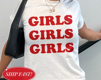 Girls Girls Girls Baby Tee, Y2K Lesbian Crop Top, Cute LGBTQ Graphic Shirt, Feminine Pride Tee, Coquette Gay Top, Gift For Lesbian Friend