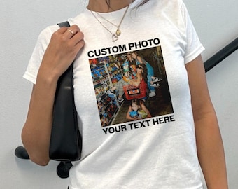 Custom Photo Baby Tee, Y2K Personalized Picture Shirt, Cute Graphic Crop Top, Custom Logo Baby Tee, Trendy Custom Text Shirt, Gift For Her