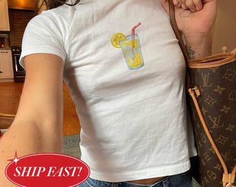 Lemonade Baby Tee Y2K, Cute Summer Crop Top, Lemon Graphic Shirt, Y2K Aesthetic Tee, Girly Summer Top, Lemon Lover Gift, Trendy Summer Tee