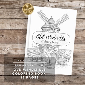 Windmill Farm Coloring Pages | 15 Vintage Farm Scene Illustrations | Rustic Countryside Coloring Book | Digital Download Png