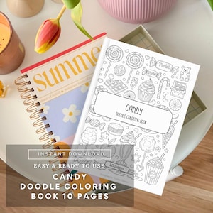 Candy Doodle Coloring Book | 10 Printable PNG Pages | Sweet Treats Coloring for Kids & Adults | Fun Dessert Art Activity