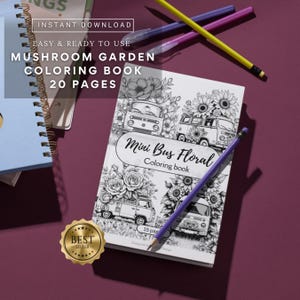 Mini Bus Floral Coloring Book – 15 Page A4 Printable | Vintage Vehicle Art for Adults & Teens | Digital Download