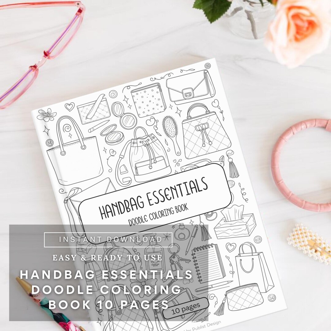 Handbag Essentials Doodle Coloring Book | 10 Printable Pages | Purse ...