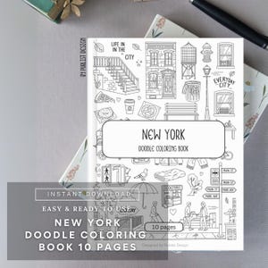 New York Doodle Coloring Book | 10 Page NYC Printable | Fun USA Travel Coloring for Kids & Adults | Instant Download PDF