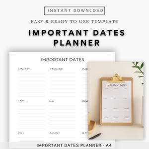 Important Dates Calendar Printable | Year at a Glance Planner Insert | Birthday & Anniversary Tracker | Minimalist Organizer