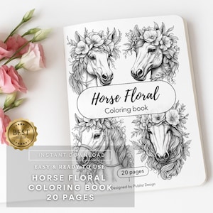 Horse Floral Coloring Book – 20 Printable Pages | Elegant Horse Art for Adults & Kids | Digital Download for Relaxation and Fun