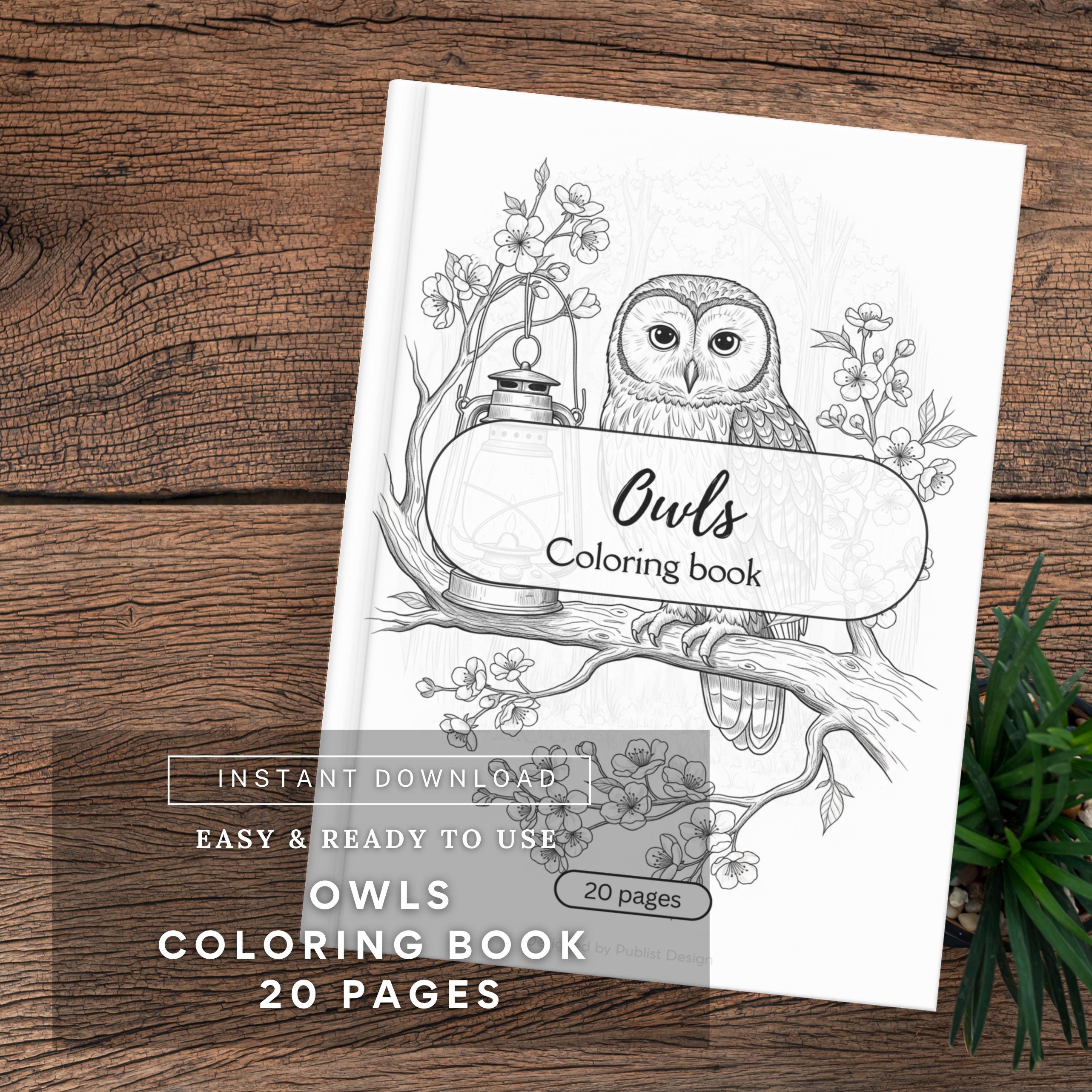 Owls Coloring Book for Adults & Kids – 20 Pages of Flying Owls, Forest and Floral Scenes &
