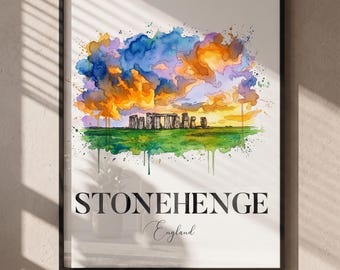 Akvarelltryck av Stonehenge | Inramad väggkonst