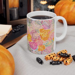 花柄セラミックマグカップ - カラフルなバラ柄、紅茶・コーヒー愛好家へのギフト、キッチン装飾、母の日、新築祝い、誕生日プレゼント