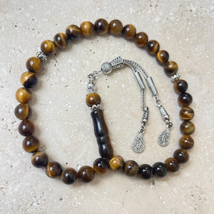 REAL Brown Tiger Eye | 33 Islamic Prayer Beads, Gemstone Tasbih, Worry Beads, Tasbeeh, Sibha, Muslim Gift, Rosary, Tasbih Personalized 8mm