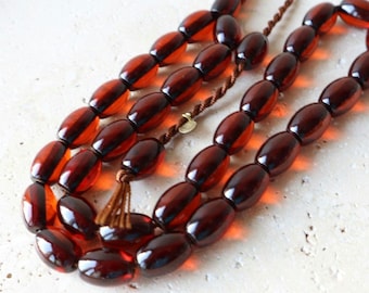 Pressed Amber Tasbih 33 Beads – Fire Color Islamic Rosary