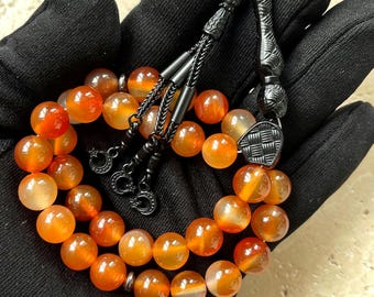 Red Agate 33 Bead Tasbih – Islamic Prayer Beads, Natural Gemstone Misbaha