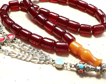 33 Bead Pressed Amber Tasbih | Handmade Islamic Prayer Beads | Muslim Rosary