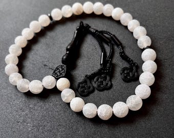 Agate White Crackle Tasbih | 33 Bead Islamic Prayer Beads | Natural Gemstone Misbaha | Muslim Gift