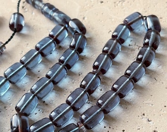 Cuentas de oración islámicas de resina ámbar prensada / Tasbih con efecto fuego azul / 33 cuentas