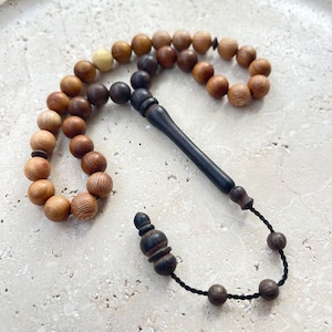NATURAL 17 Real Tree Prayer Beads | Islamic Prayer Beads, Kuka Tasbih 33, Misbaha, Tasbeeh, Sibha, HandCrafted Wood Rosary 9 mm
