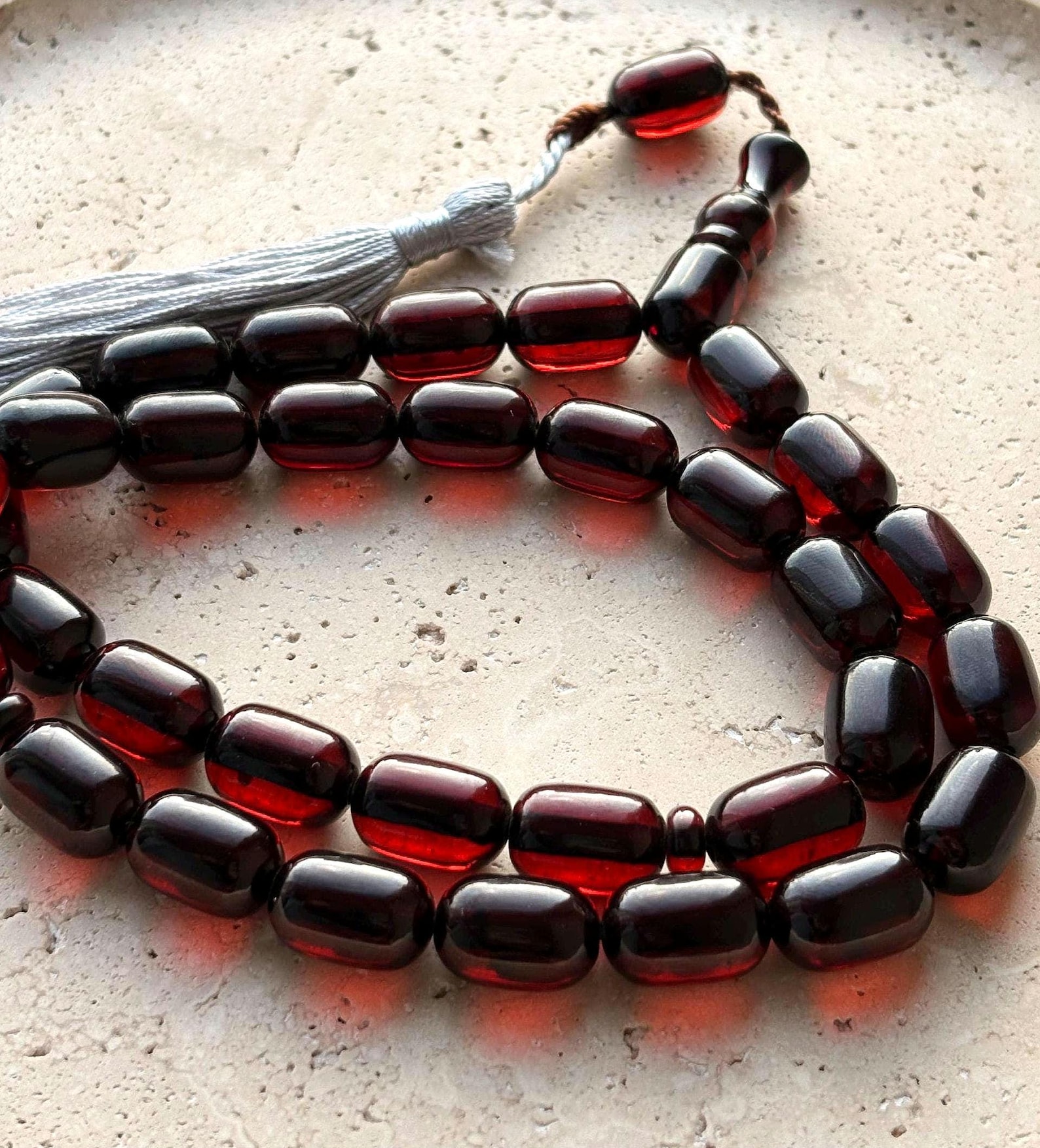 Handmade Pressed Amber Islamic Prayer Beads | 33-Bead Tasbih Misbaha