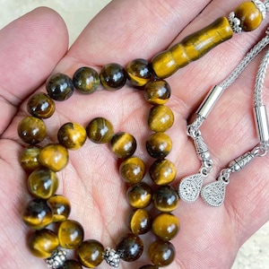 REAL Brown Tiger Eye | 33 Islamic Prayer Beads, Gemstone Tasbih, Worry Beads, Tasbeeh, Sibha, Muslim Gift, Rosary, Tasbih Personalized 8mm