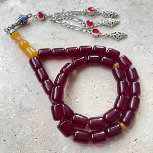 German Amber, Prayer Beads | Pressed Amber Islamic Prayer Beads, Amber Tasbih 33, Misbaha, Tasbeeh, Sibha, Handmade Amber Rosary 10x14 mm