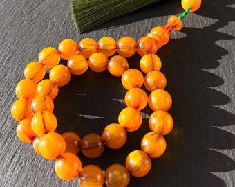 Yellow Pressed Amber Tasbih | 33 Bead Islamic Prayer Beads | Misbaha