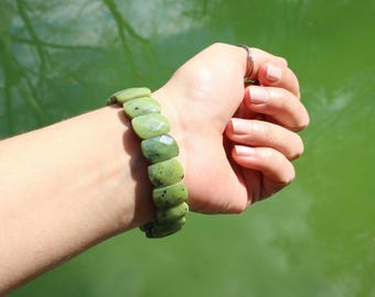 Handmade Canadian Jade Bracelet – Natural Green Stone Beads, Minimalist Design